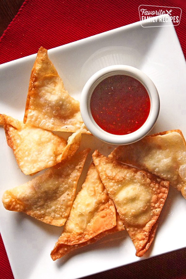 Crab and Cream Cheese Wontons on a Plate