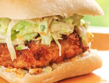 Close up of Donnie Mac’s Southern Fried Chicken Sandwich.
