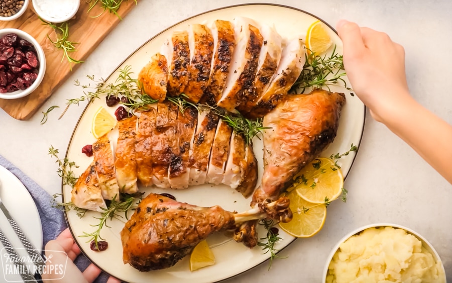 Sliced turkey on a platter