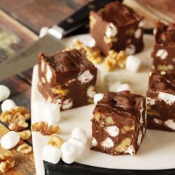 Rocky Road Fudge pieces on cutting board