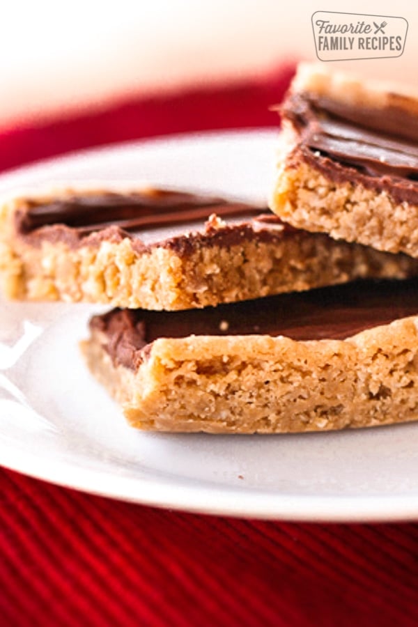 3 Peanut Butter Bars on a white plate