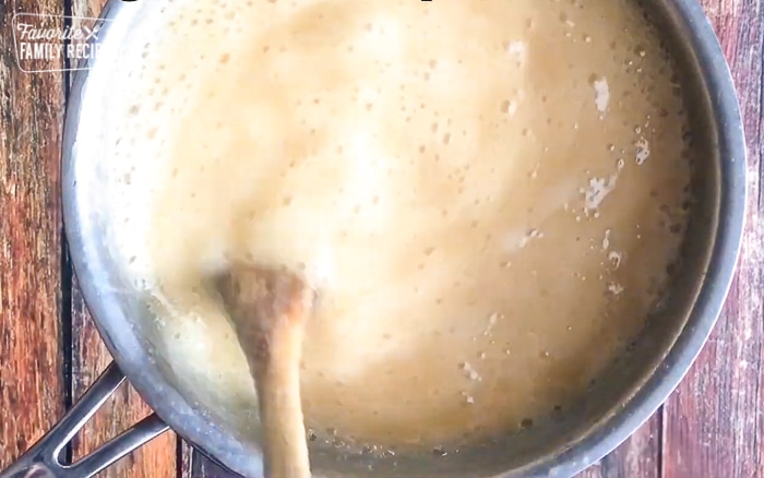 Boiling mix for fudge in a pan