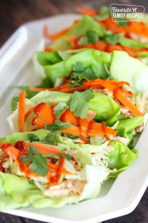 A tray filled with lettuce wraps