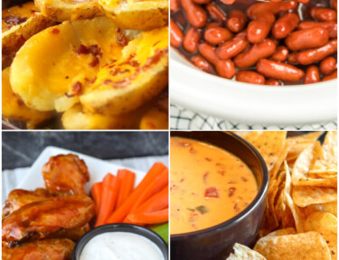Collage of Super Bowl Party Foods like Wings and Potato Skins