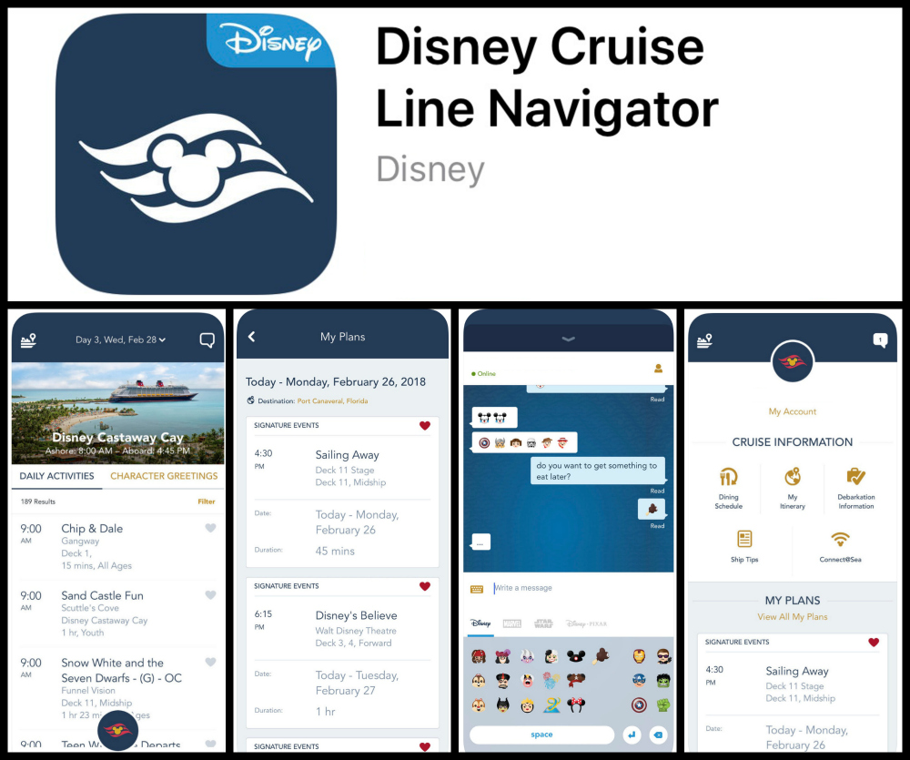 Disney cruise line navigator screenshots of the itinerary. 