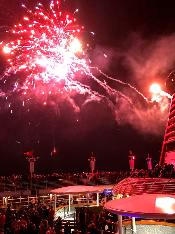 Fireworks on the ship deck. 