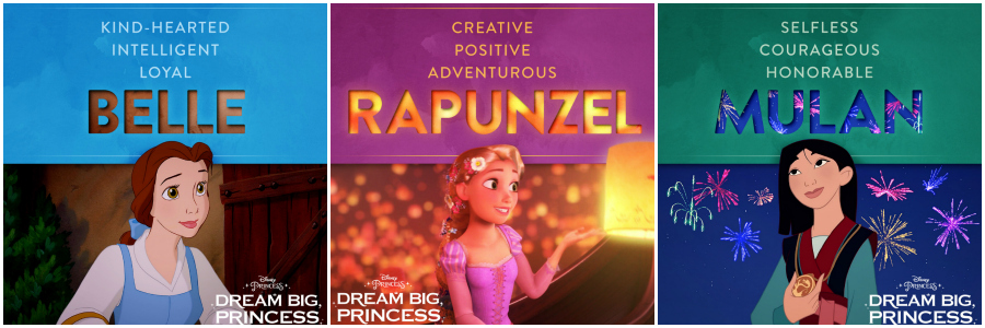 The qualities of Disney Princesses Belle, Rapunzel, and Mulan.