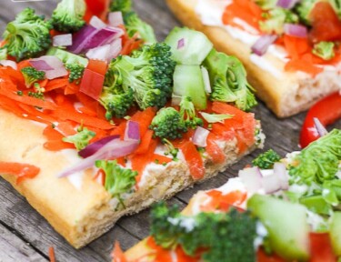 3 Easy Low Fat Veggie Squares on a gray surface.
