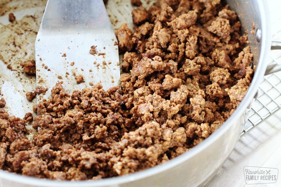 Perfectly browned ground beef in a pan