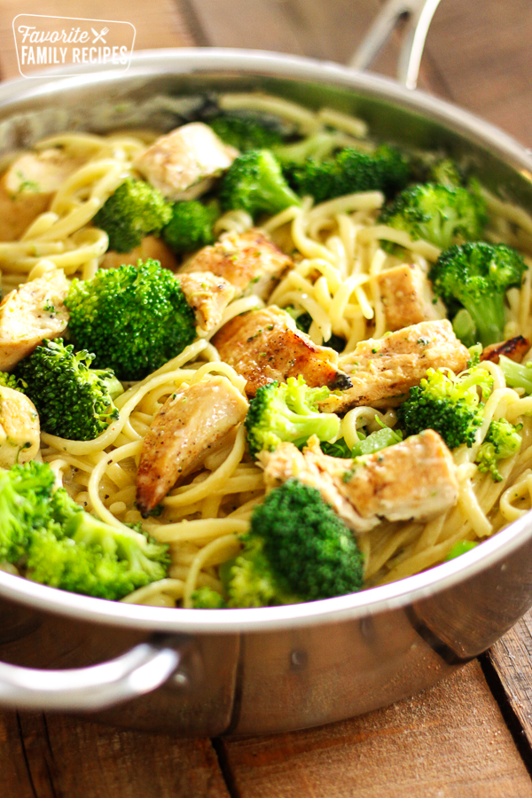 Overhead shot of Creamy Garlic Noodles in a pot