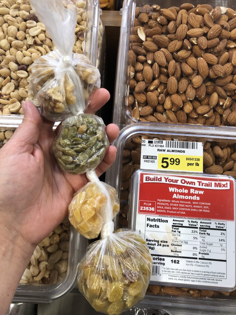 Nuts and seeds in separate bags. 