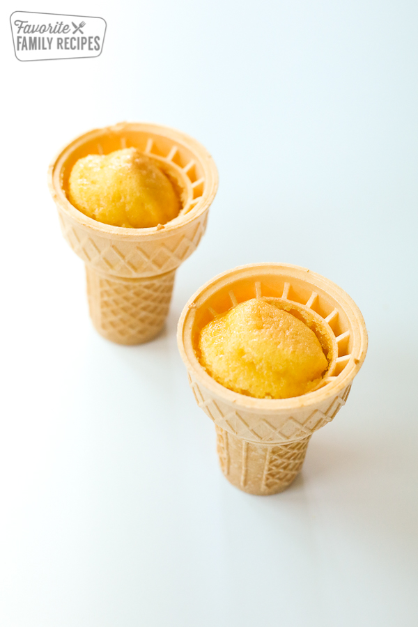 Two Ice Cream Cones filled with cake batter