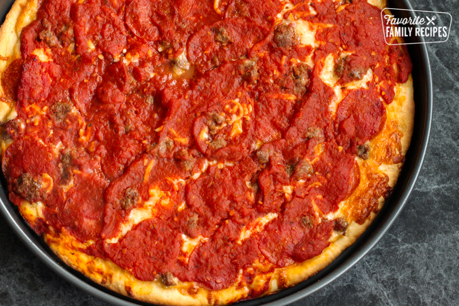 A Gino's East Deep Dish Pizza pie