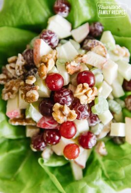 Waldorf salad with grapes and apples on a bed of butter lettuce