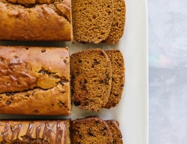 3 loaves of pumpkin bread made 3 ways