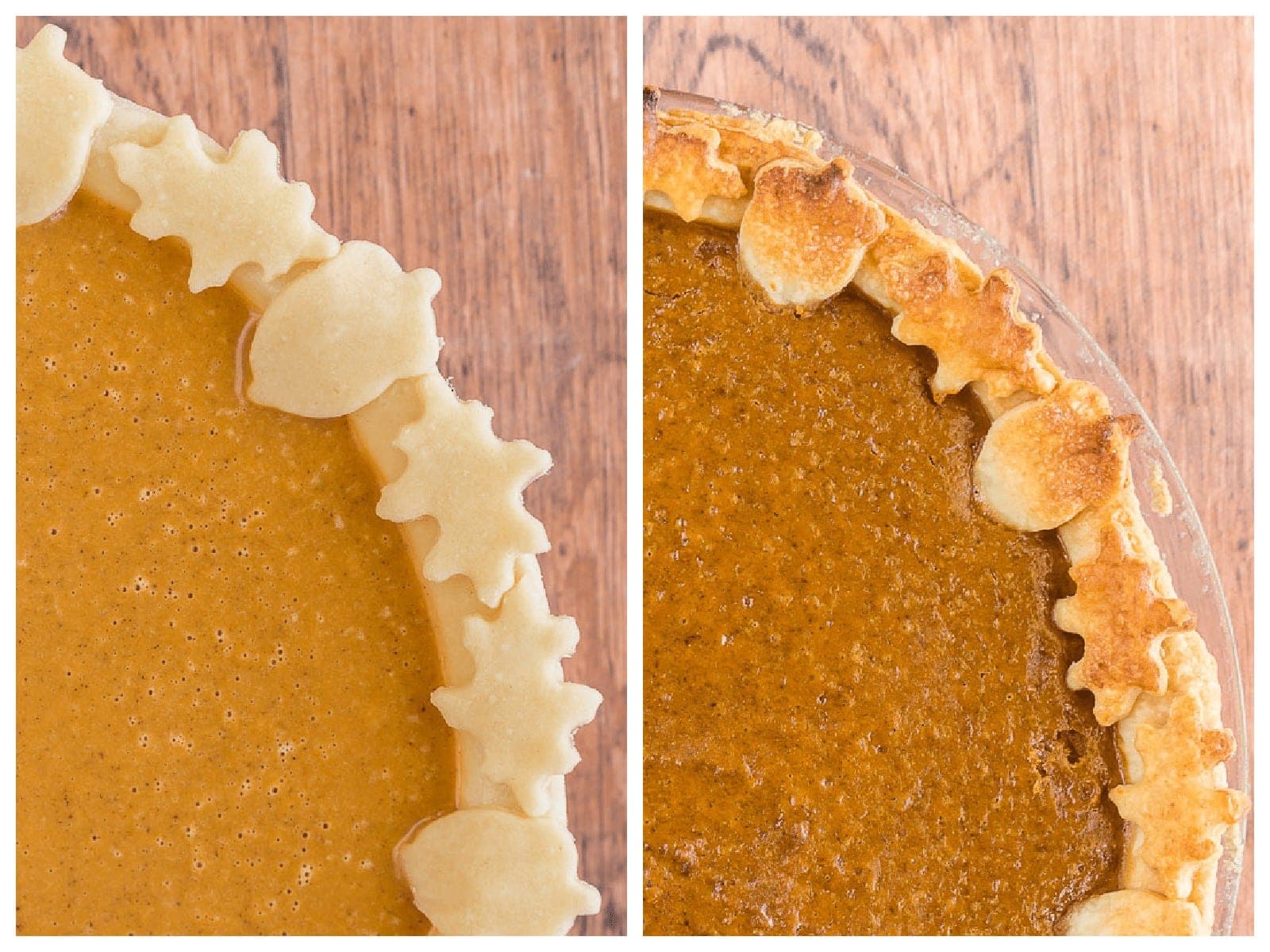 Pumpkin pie with a decorative edge.