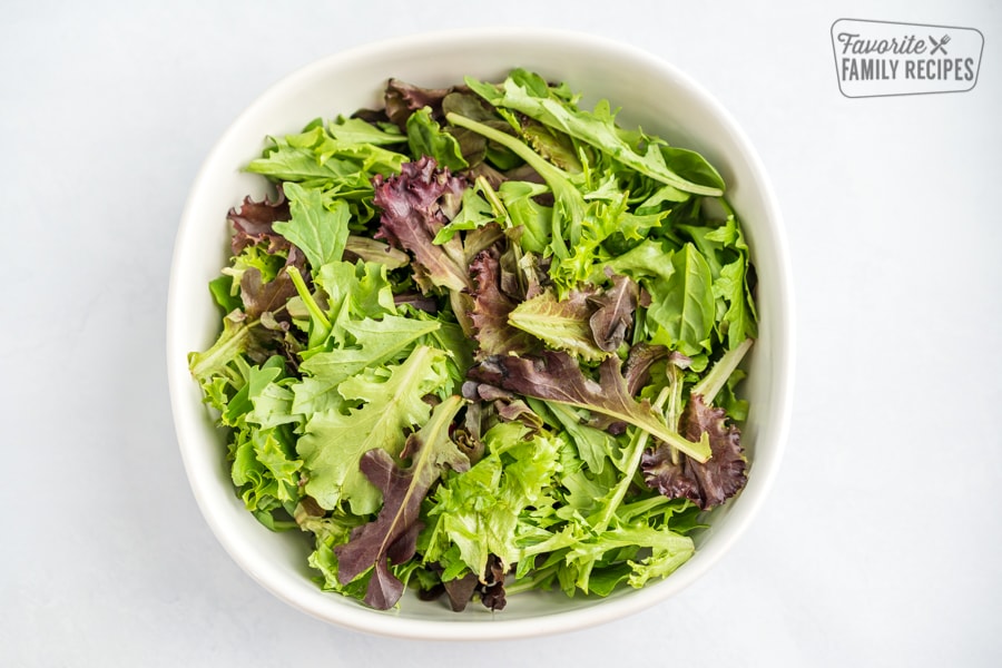 spring mix greens in a bowl