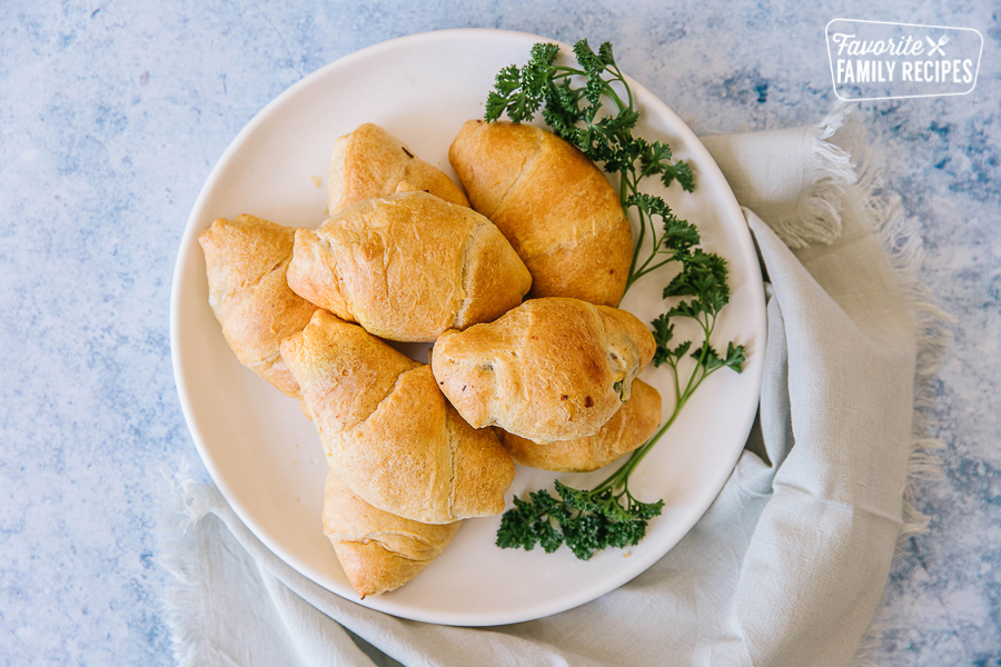 A plate filled with Cheesesteak Crescent rolls