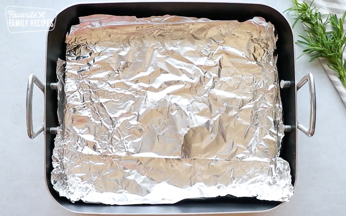Baking pan lined with foil