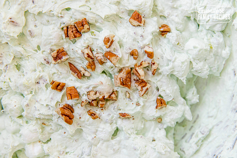 Pistachio salad or Watergate salad with nuts sprinkled on top