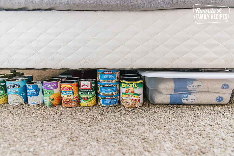 Food stored under a bed.