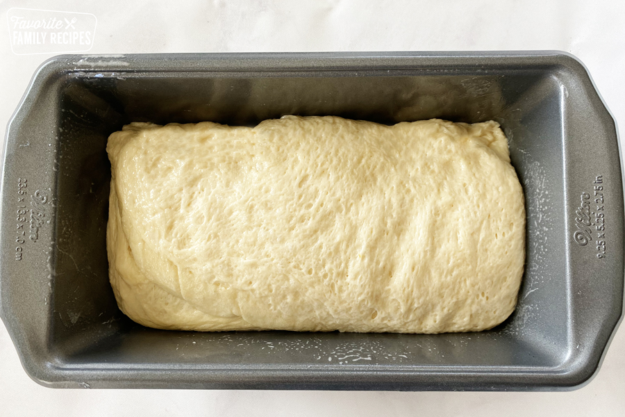 Bread machine dough in a baking pan