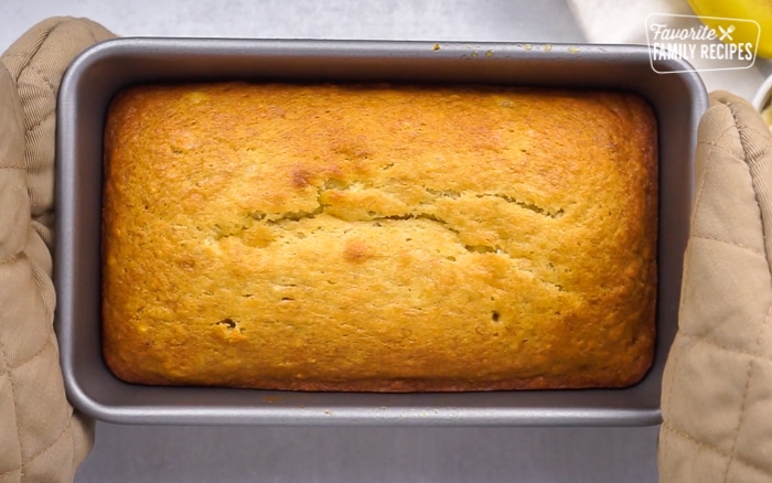 Cooked banana bread in the pan