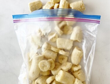 Frozen banana pieces in a bag