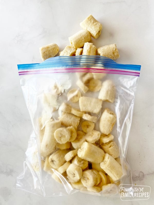 Frozen bananas in a freezer bag.