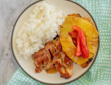 A plate of food from a Hawaiian Chicken Foil Packet