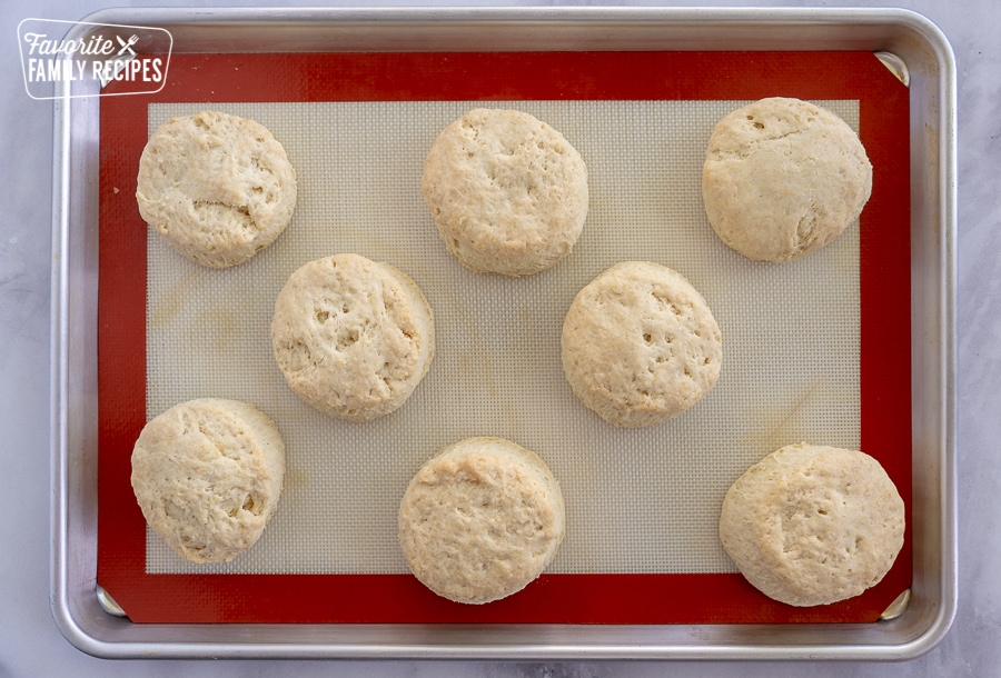 Cooked biscuits on a baking sheet
