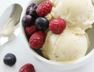 banana ice cream with berries