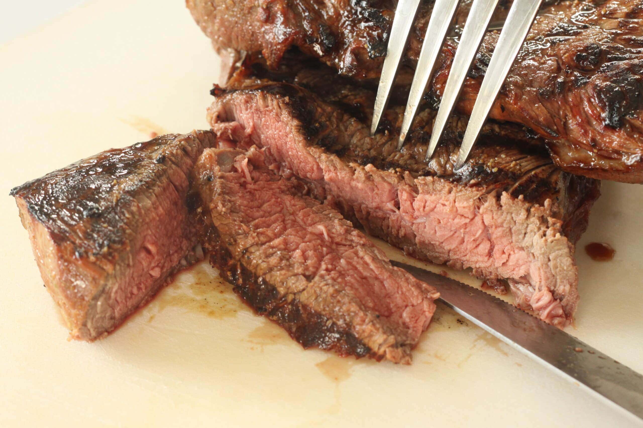 Sliced steak that was grilled with steak marinade.