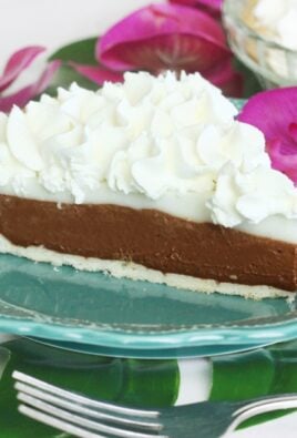 chocolate haupia pie on a plate