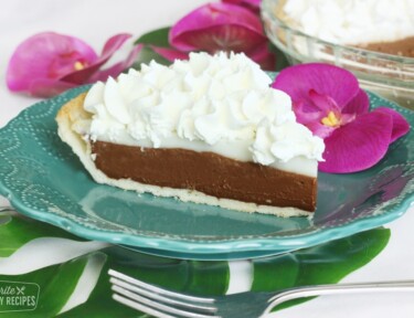 chocolate haupia pie on a plate