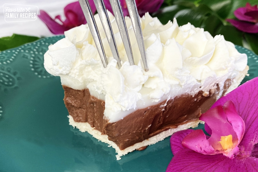 Chocolate haupia pie with a fork