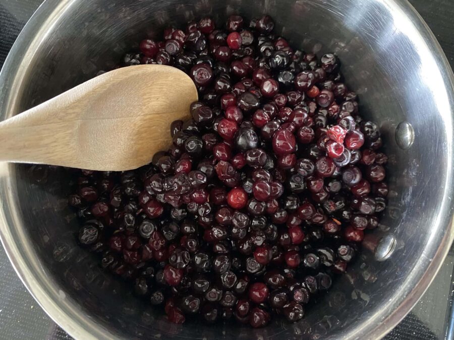 huckleberries in a sauce pan