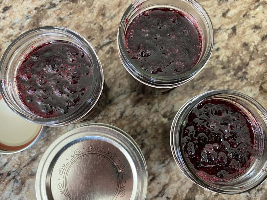 huckleberry jam in jars