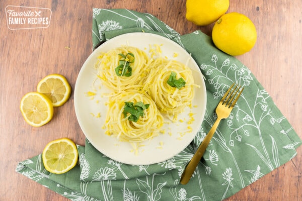 lemon spaghetti twirled into nests