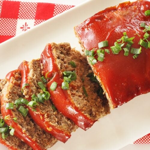 Meatloaf with slices on a plate