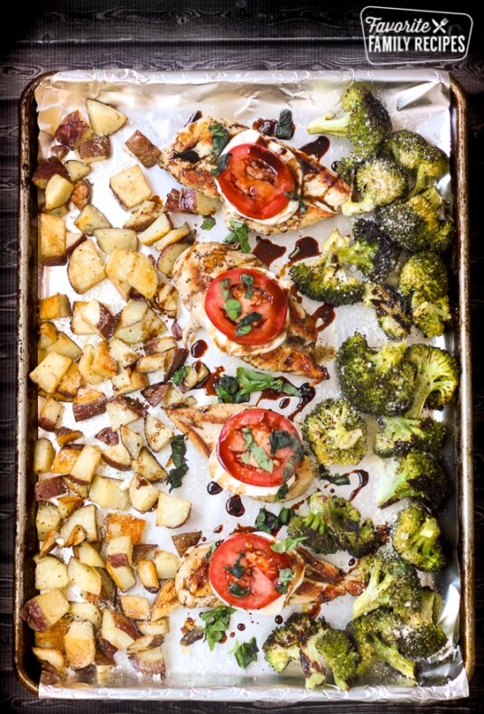 One Pan Chicken and Veggies all on a single cookie sheet