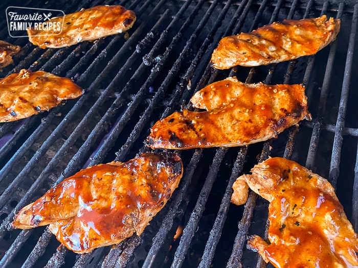 Honey BBQ Chicken breasts on the BBQ grill
