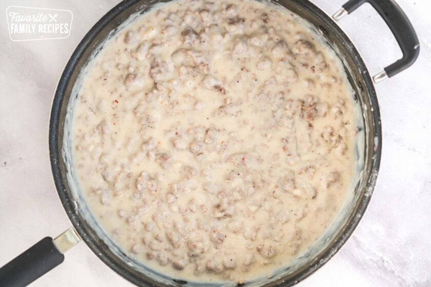 Sausage gravy in a skillet