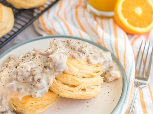 biscuits and gravy on a plate
