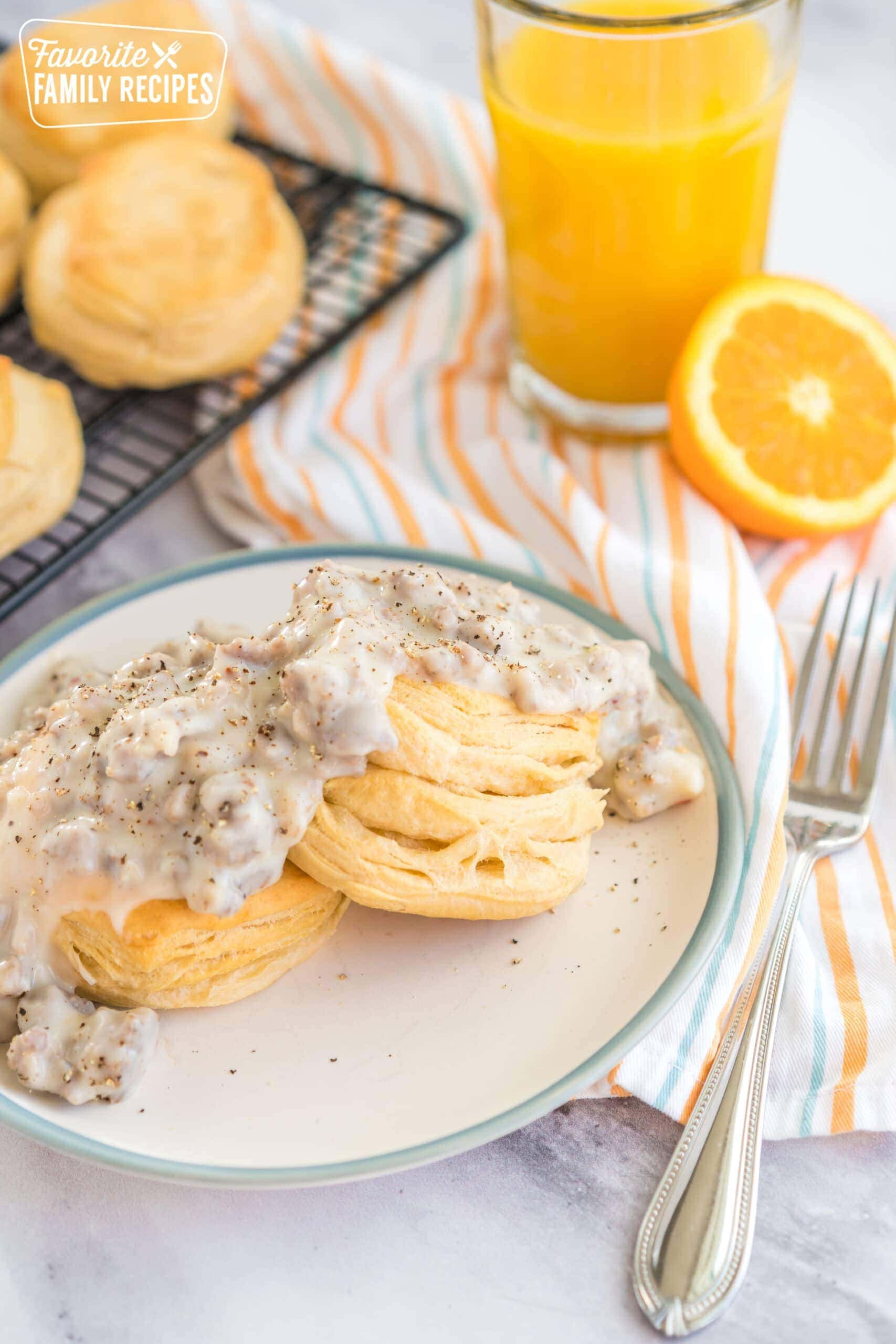 biscuits and gravy on a plate