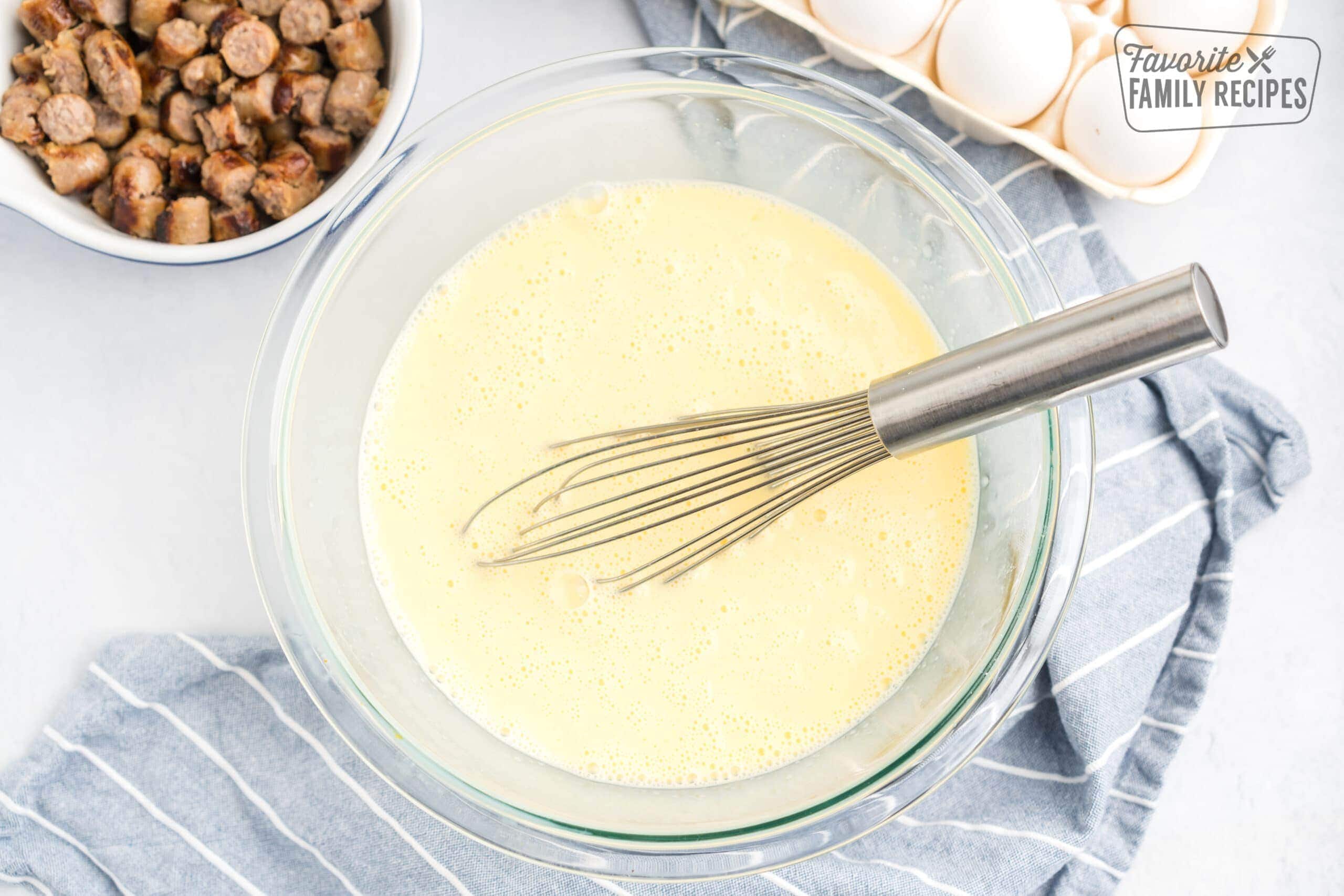 Eggs and Milk mixed in a bowl