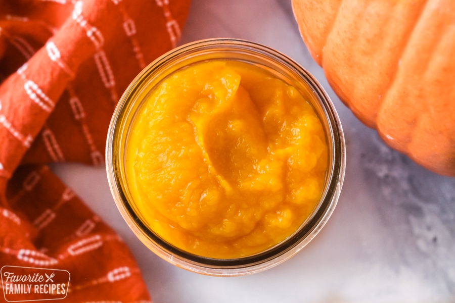 Pumpkin puree in a jar.