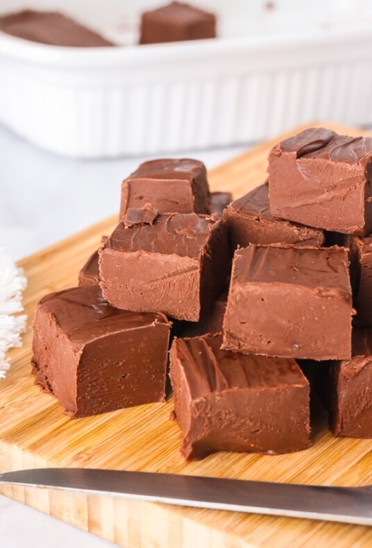 Fudge squares on a cutting board