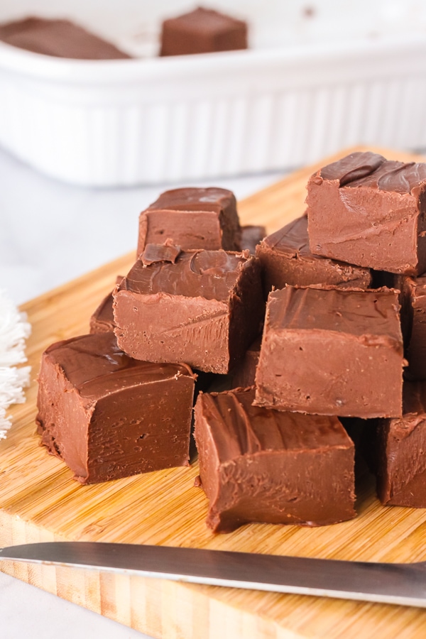 Fudge squares on a cutting board