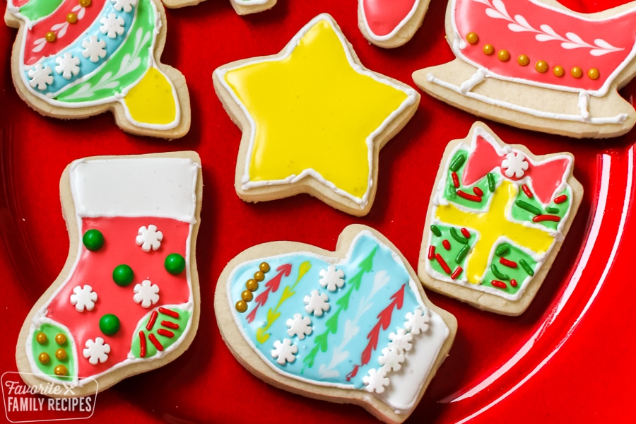 decorated Christmas cookies on a platter